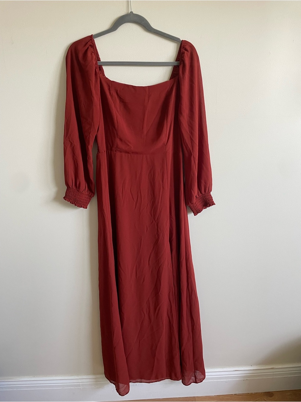 Baltic Born Rust Terracotta Long Sleeve Smocked Back Midi Maxi Dress L